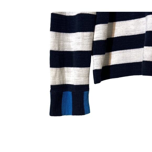Doncaster Large Hidden Snap Closure Knit Cardigan Cotton Blend White Blue Stripe - Picture 5 of 8
